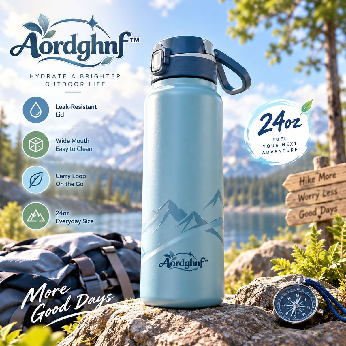 Aordghnf™ TrailSip 24 oz. Portable Water Bottle – Reusable Outdoor Drinking Bottle with Carry Loop