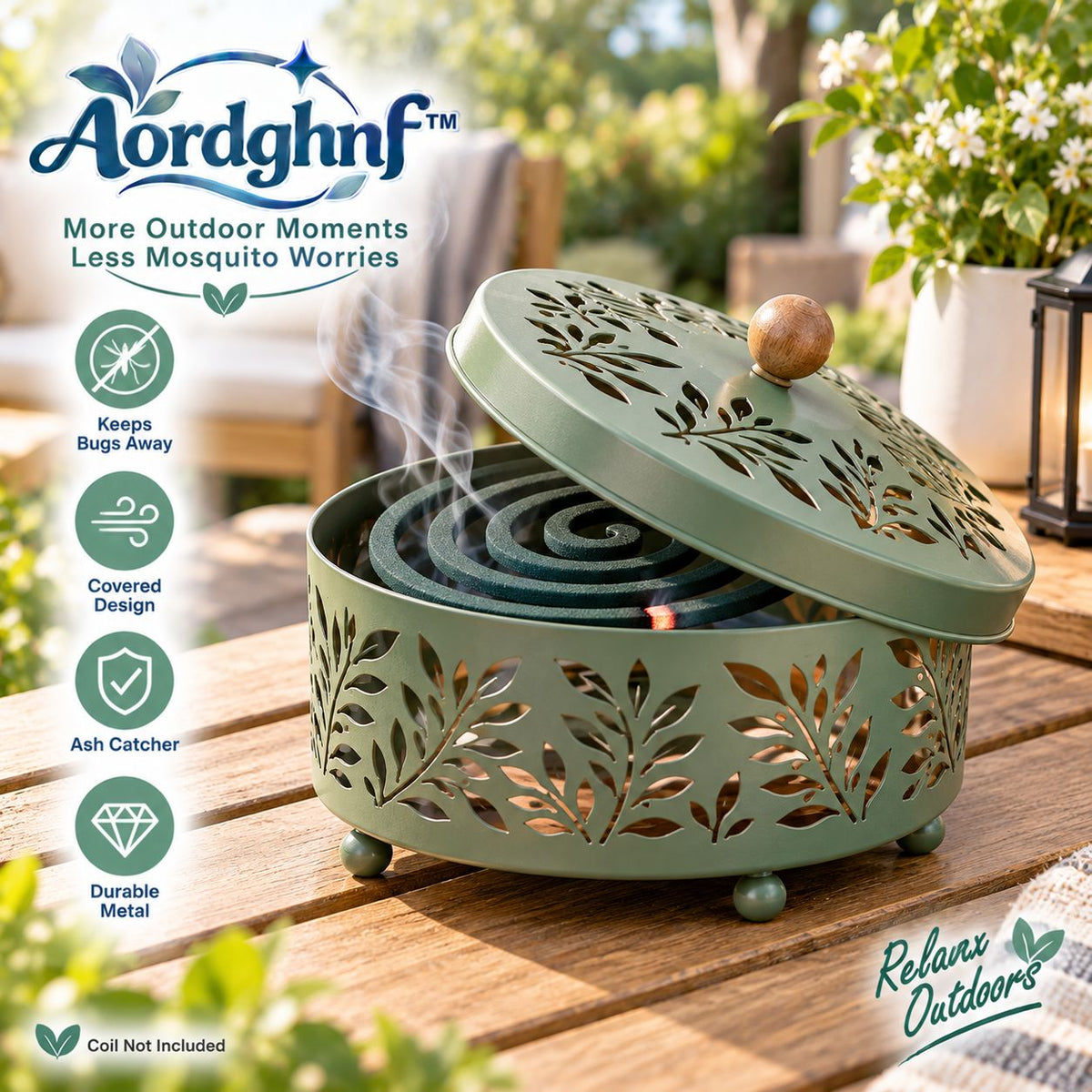 Aordghnf™ EmberNest Outdoor Mosquito Coil Holder – Covered Metal Coil Stand with Ash Catcher – Coil Not Included