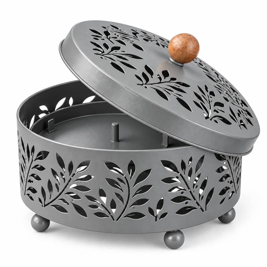 Aordghnf™ EmberNest Outdoor Mosquito Coil Holder – Covered Metal Coil Stand with Ash Catcher – Coil Not Included