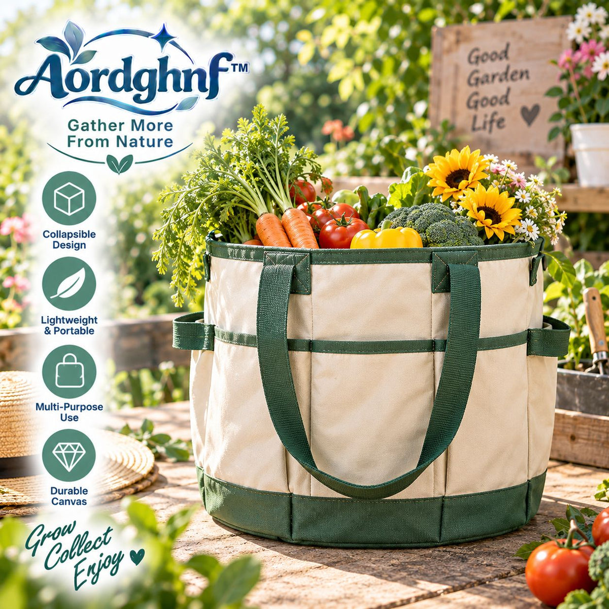 Aordghnf™ OrchardFold Collapsible Canvas Harvest Bag – Foldable Garden Picking Tote